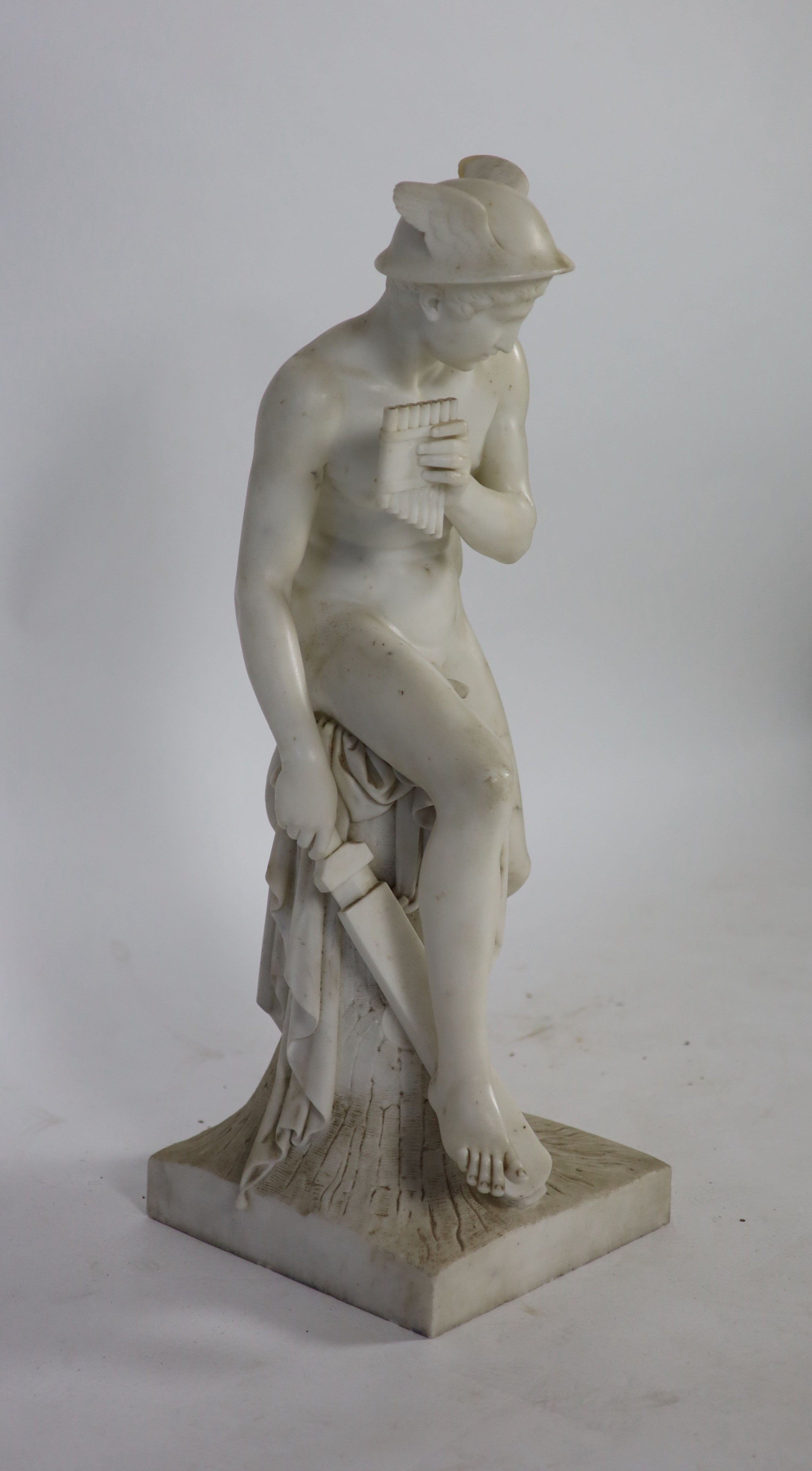 After Bertel Thorvaldsen (Danish 1770-1844). A Grand Tour white marble carving of Mercury about to kill Argus' width 31cm depth 32cm height 87cm